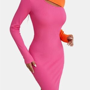 Pink and Orange Long Sleeve Dress